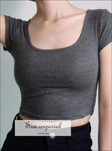 Sun-imperial O Neck Ribbed Crop Tee Fitted Crop T-shirt Summer Crop top High Street Fashion