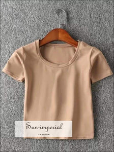 Sun-imperial O Neck Short Sleeved Crop T-shirt High Street Fashion