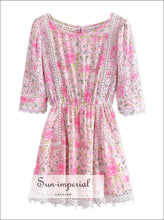 Pink floral backless mini dress with lace and tassel hem - Sun Imperial (photo 1)