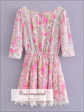 Pink floral backless mini dress with lace and tassel hem - Sun Imperial (photo 2)