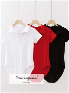 Sun-imperial Plunge Neck Short Sleeve Bodysuit High Street Fashion