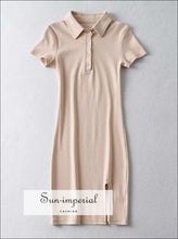 Polo-Collar Ribbed Buttoned Split Mini Dress - Sun Imperial product photo 4