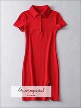 Polo-Collar Ribbed Buttoned Split Mini Dress - Sun Imperial product photo 7