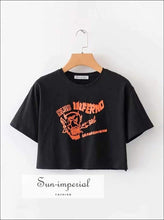 Sun-imperial Print front Crop T-shirt Loose Crop top High Street Fashion