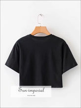 Sun-imperial Print front Crop T-shirt Loose Crop top High Street Fashion
