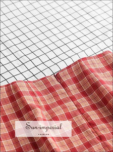 Sun-imperial Red and Orange Print Mini Skirts Two Small front Slits Plaid Mini Skirt with side