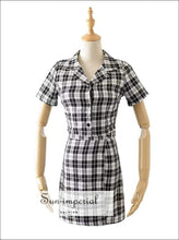 Sun-imperial Red Vintage Button front Plaid Blouse with Mini Plaid Skirt High Street Fashion