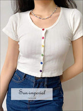 Sun-imperial Ribbed Short Sleeved Tee with Button Details Fitted Crop top High Street Fashion