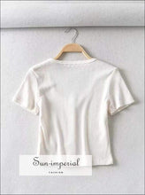 Sun-imperial Ribbed Short Sleeved Tee with Button Details Fitted Crop top High Street Fashion