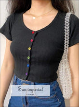 Sun-imperial Ribbed Short Sleeved Tee with Button Details Fitted Crop top High Street Fashion