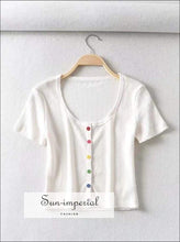 Sun-imperial Ribbed Short Sleeved Tee with Button Details Fitted Crop top High Street Fashion