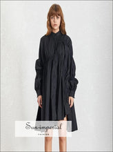 Ronda Stand-Collar Puff-Sleeve Midi Dress - Sun Imperial product photo 1
