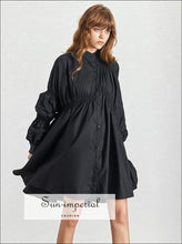 Ronda Stand-Collar Puff-Sleeve Midi Dress - Sun Imperial product photo 2