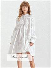 Ronda Stand-Collar Puff-Sleeve Midi Dress - Sun Imperial product photo 3