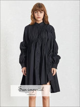 Ronda Stand-Collar Puff-Sleeve Midi Dress - Sun Imperial product photo 5