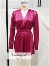 Rose-Pink Satin Belted Wrap Romper - Sun Imperial product photo 1
