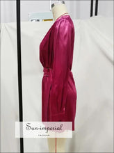 Rose-Pink Satin Belted Wrap Romper - Sun Imperial product photo 2