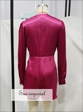 Rose-Pink Satin Belted Wrap Romper - Sun Imperial product photo 3