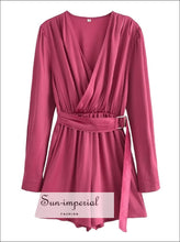 Rose-Pink Satin Belted Wrap Romper - Sun Imperial product photo 4