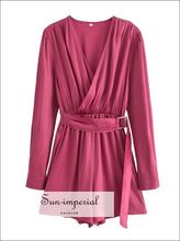 Rose-Pink Satin Belted Wrap Romper - Sun Imperial product photo 5