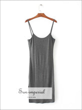 Sun-imperial Round Neckline Midi Cami Bodycon Dress with Split Sexy Thigh Split side Cami Straps