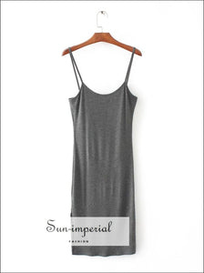 Sun-imperial Round Neckline Midi Cami Bodycon Dress with Split Sexy Thigh Split side Cami Straps
