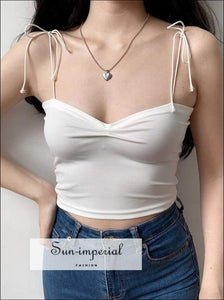 Sun-imperial Ruched Tie Sleeve Cami top Seamless Skinny Tie Shoulder Camis top High Street Fashion