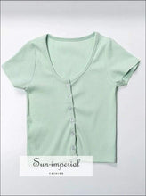 Sun-imperial Scoop Neck Button Down Fitted Ribbed Crop top Crop Tee High Street Fashion