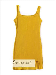 Sun-imperial Scoop Neck Rib Mini Dress with a Small side Slit Slim High Street Fashion SUN-IMPERIAL United States