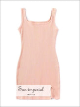 Sun-imperial Scoop Neck Rib Mini Dress with a Small side Slit Slim High Street Fashion SUN-IMPERIAL United States