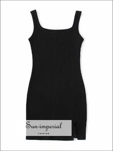 Sun-imperial Scoop Neck Rib Mini Dress with a Small side Slit Slim High Street Fashion SUN-IMPERIAL United States