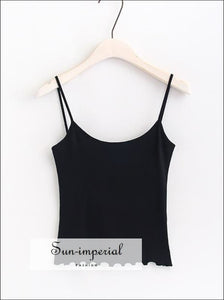 Sun-imperial Sexy Deep Scoopneck back Camisole Girl's Skinny Strap top with Ruffled Hems High Street