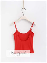 Sun-imperial Sexy Deep Scoopneck back Camisole Girl's Skinny Strap top with Ruffled Hems High Street
