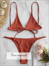 Sun-imperial Sexy Swimwear Cami Bralette Thong String Bikini Set Swimsuit Wire Free Bralette Low