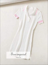 Sun-imperial Short Sleeved Rib Knitted Polo Shirt Dress with Contrast Tipping High Street Fashion SUN-IMPERIAL United States