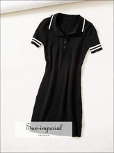 Sun-imperial Short Sleeved Rib Knitted Polo Shirt Dress with Contrast Tipping High Street Fashion SUN-IMPERIAL United States