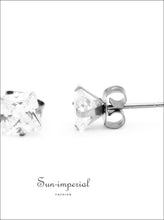 Silver-Tone Square CZ Stainless Steel Stud Earrings - Sun Imperial product photo 12