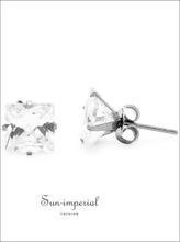 Silver-Tone Square CZ Stainless Steel Stud Earrings - Sun Imperial product photo 13