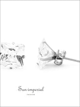 Silver-Tone Square CZ Stainless Steel Stud Earrings - Sun Imperial product photo 14