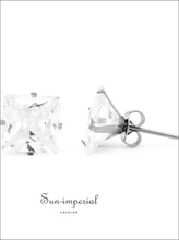 Silver-Tone Square CZ Stainless Steel Stud Earrings - Sun Imperial product photo 15