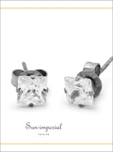 Silver-Tone Square CZ Stainless Steel Stud Earrings - Sun Imperial product photo 16