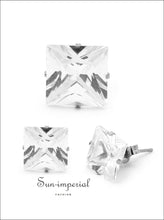 Silver-Tone Square CZ Stainless Steel Stud Earrings - Sun Imperial product photo 1