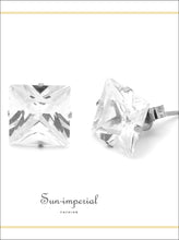 Silver-Tone Square CZ Stainless Steel Stud Earrings - Sun Imperial product photo 3
