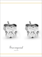 Silver-Tone Square CZ Stainless Steel Stud Earrings - Sun Imperial product photo 5