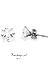 Silver-Tone Square CZ Stainless Steel Stud Earrings - Sun Imperial product photo 7