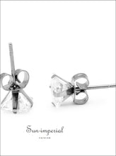 Silver-Tone Square CZ Stainless Steel Stud Earrings - Sun Imperial product photo 8