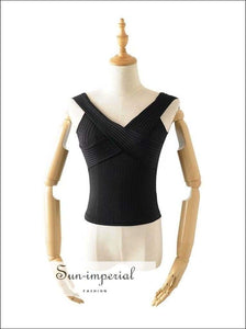Sun-imperial Slash Neck Cross Strapless Women Short Slim T-shirt Fashion Spring Summer Tops vintage SUN-IMPERIAL United States