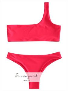 Sun-imperial Solid Bikini Brazillian Swimsuit Women Red Bikini Set Sexy One Shoulder Swimwear Female