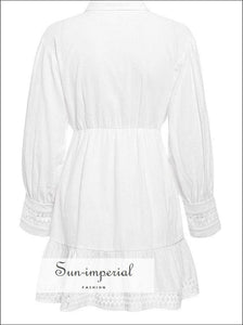 Sun-imperial Solid Embroidery Mini Dress Ruffle Hem Long Sleeve Vintage Spring Beach Boho Casual SUN-IMPERIAL United States