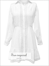 Sun-imperial Solid Embroidery Mini Dress Ruffle Hem Long Sleeve Vintage Spring Beach Boho Casual SUN-IMPERIAL United States